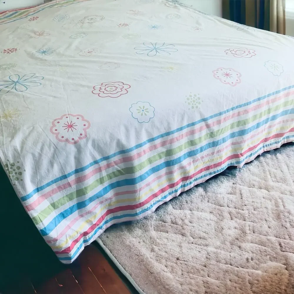 Vintage Twin Size Duvet Cover Mid Century MCM Bedding Floral Print Pink White